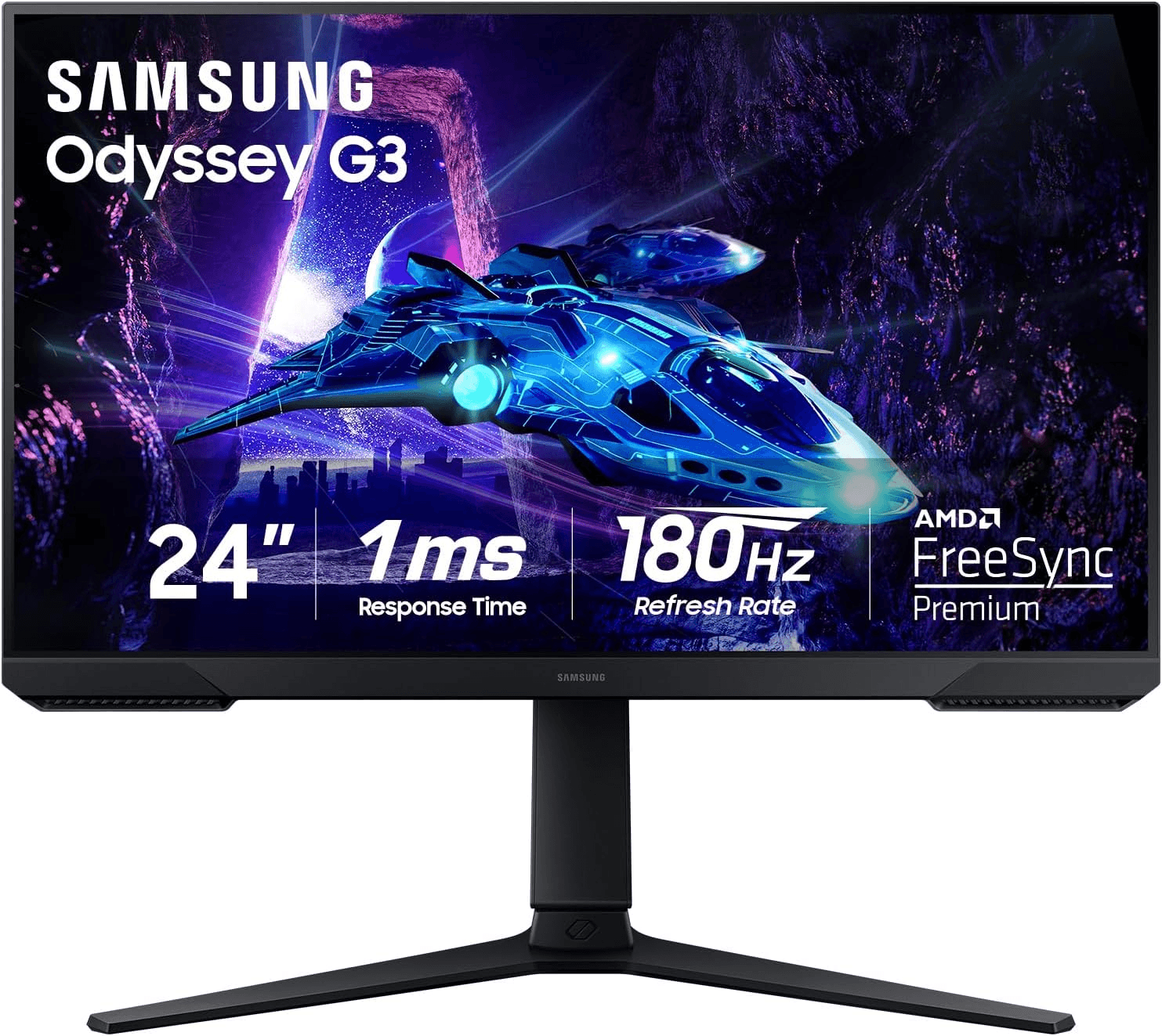 Samsung 24-Inch Odyssey G3 (G30D) Series FHD Gaming Monitor, 1ms, 180Hz, AMD FreeSync, Adjustable Stand, Black Equalizer, Virtual Aim Point, Eye Saver Mode, Flicker-Free, LS24DG302ENXZA