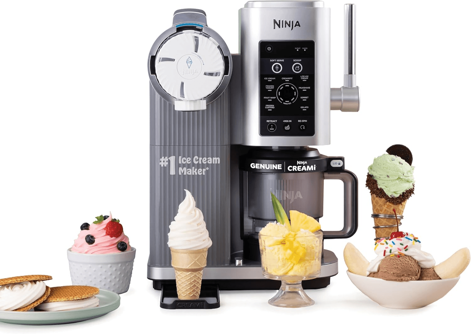Ninja CREAMi Scoop & Swirl Ice Cream and Soft Serve Maker, Sorbet, Milkshake, Frozen Yogurt, Low Calories Program & More, 13-in-1, Soft Serve Handle & (2) CREAMi 2-in-1 16oz Pints, NC701