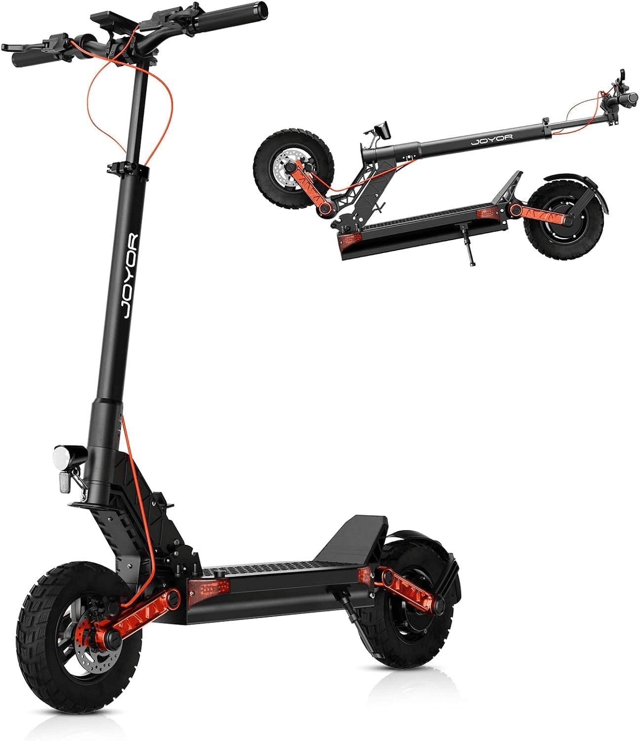 JOYOR Electric Scooters 600W/2000W Motor 10'' Tires E Scooter,31MPH/40MPH/44MPH 34/46 Miles, 13AH/18AH Battery,Dual Suspension,Hydraulic/Disc Brake Foldable Scooter for Commuting/City/Off-Road