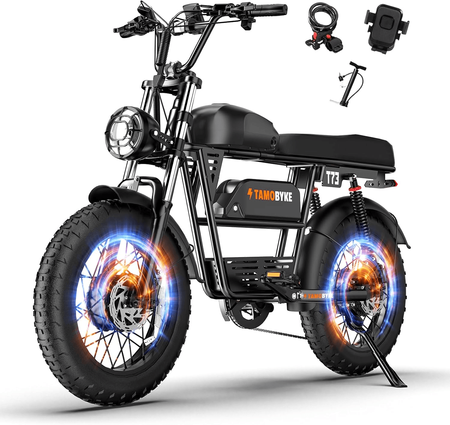 T73 Moped Style Electric Bike,1000W/1500W Dual Motor,30/33/37.5Mph Max Speed,48V15.6-41.6Ah Large Battery E-Bike,5-Speed Gear,20'' Fat Tire for Commute/Country/Snow Riding.