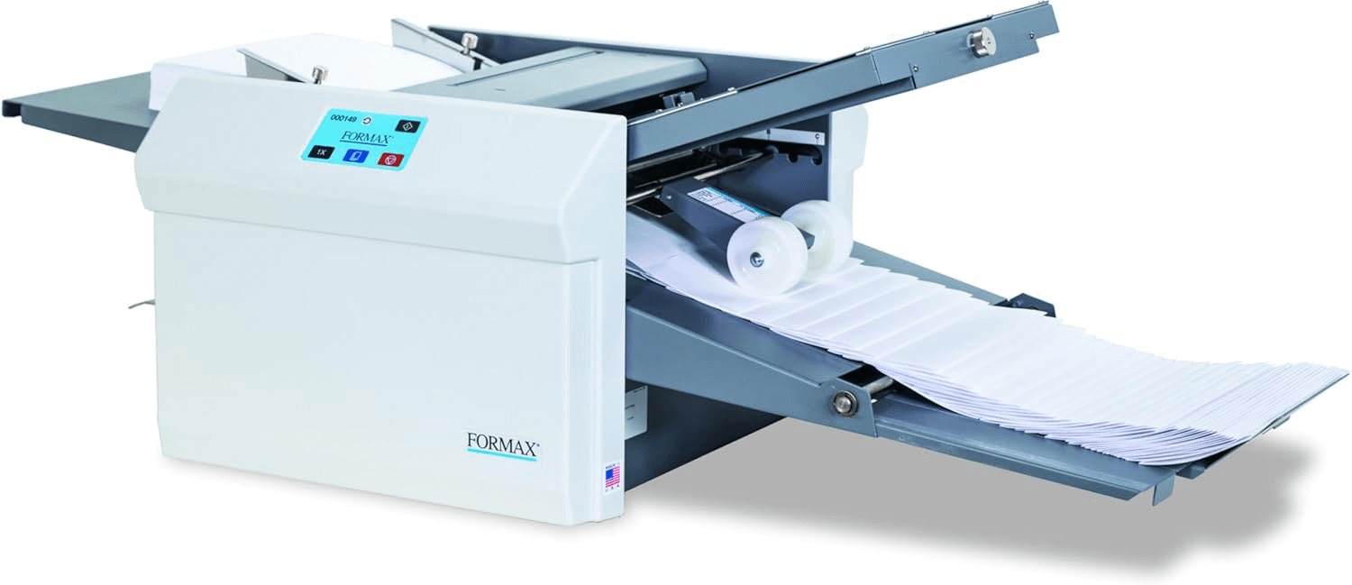 Formax FD 346 Touchscreen Desktop Office Folder with Color Touchscreen Graphics-Based, Telescoping Output Stacker, Up to 15500/h Speed, Folds Up to 12" x 18", and Adjustable Stacker Wheels